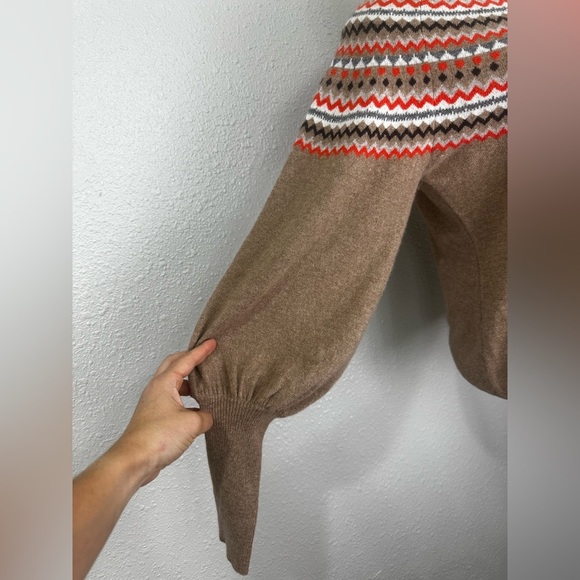 Charter Club Fair Isle Balloon-Sleeve Cashmere Sweater Heather Carmel Medium - Picture 4 of 11
